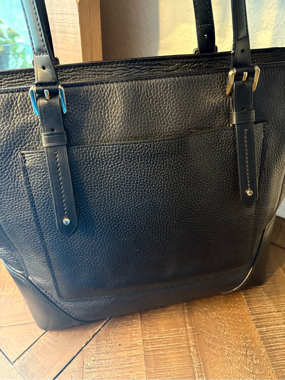Michael Kors Black Pebbled Leather Zip Top Tote Shoulder Bag Gold Hardware - Picture 4 of 9